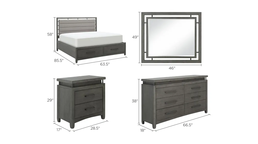 San Clemente 4-pc. Platform Storage Bedroom Set Dimensions