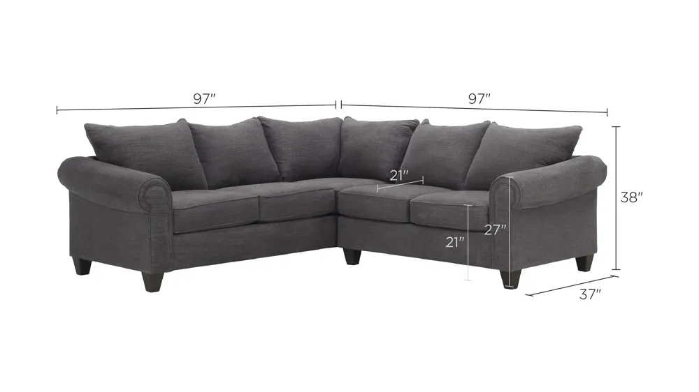 Piper 2-pc. Chenille Sectional Sofa Dimensions