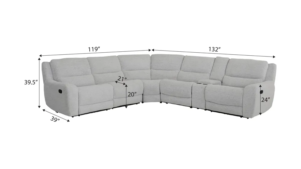 Miller 6-pc. Manual Sectional Dimensions