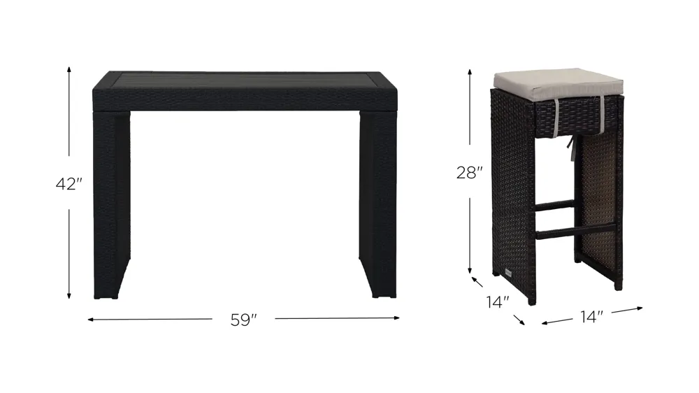 Lansen Outdoor Bar Set Dimensions