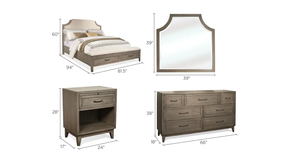 Vogue 4-pc. Upholstered Storage Bedroom Set with Open Nightstand Dimensions