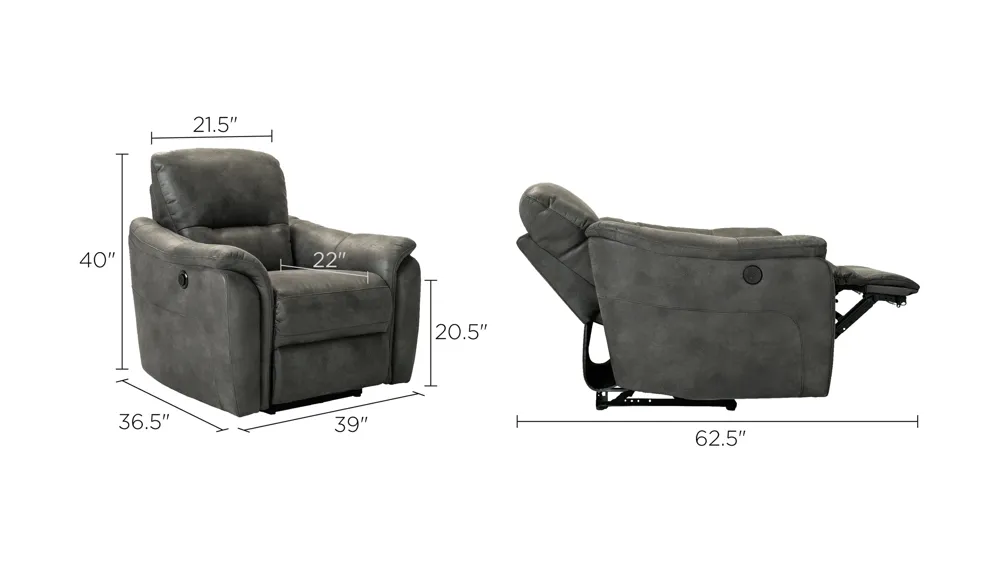 Rockland Microfiber Power Recliner Dimensions