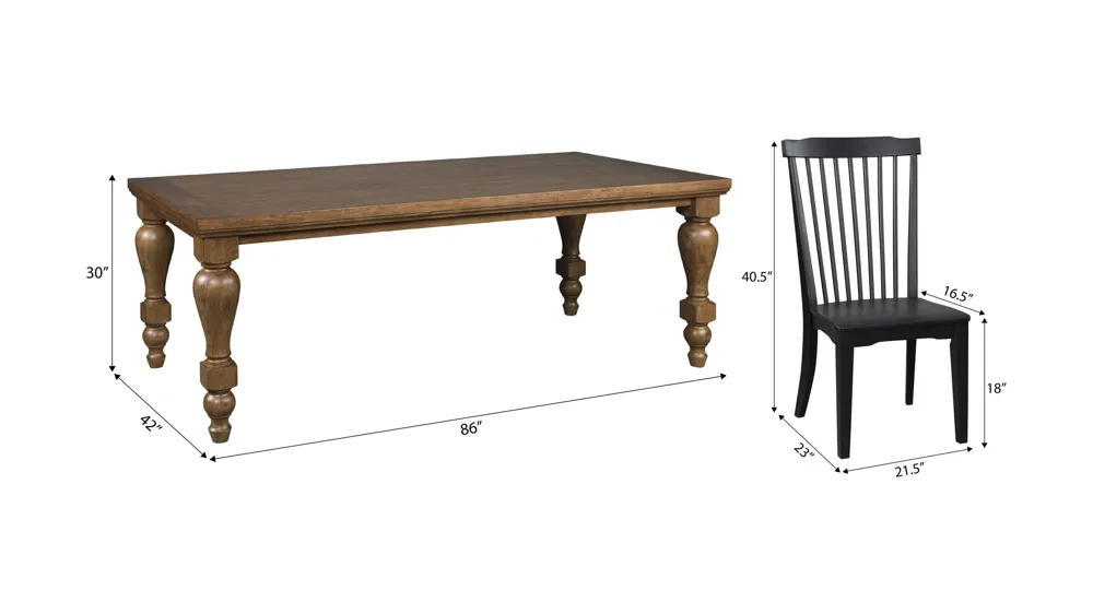 Lockwood 7-pc. Dining Set (6 Black Spindle) Dimensions