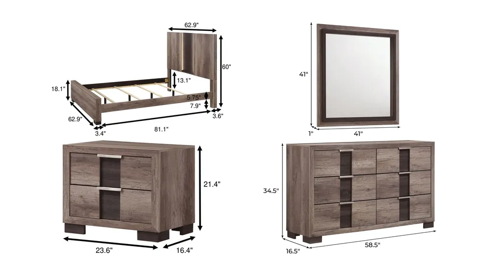 Rangley 4-pc. Bedroom Set Dimensions