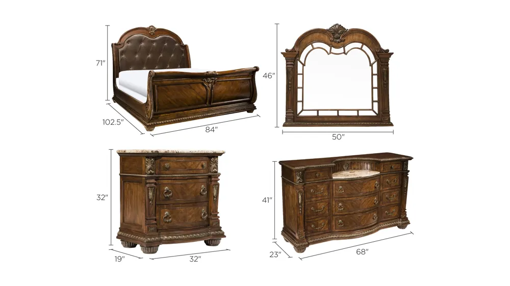 Wilshire 4-pc. Bedroom Set Dimensions