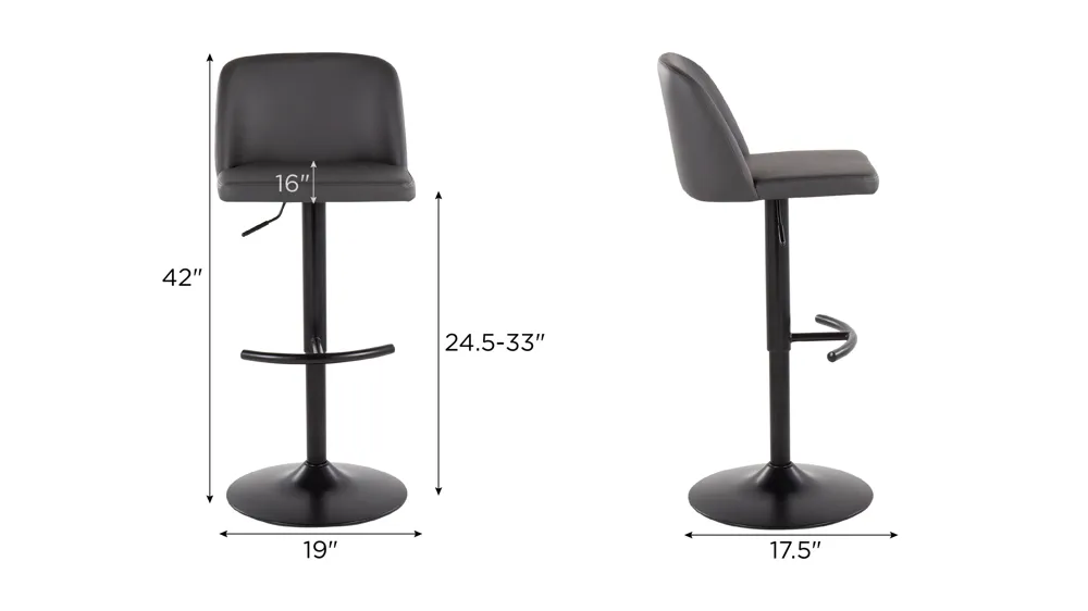 Toriano Adjustable Bar Stool - Set of 2 Dimensions