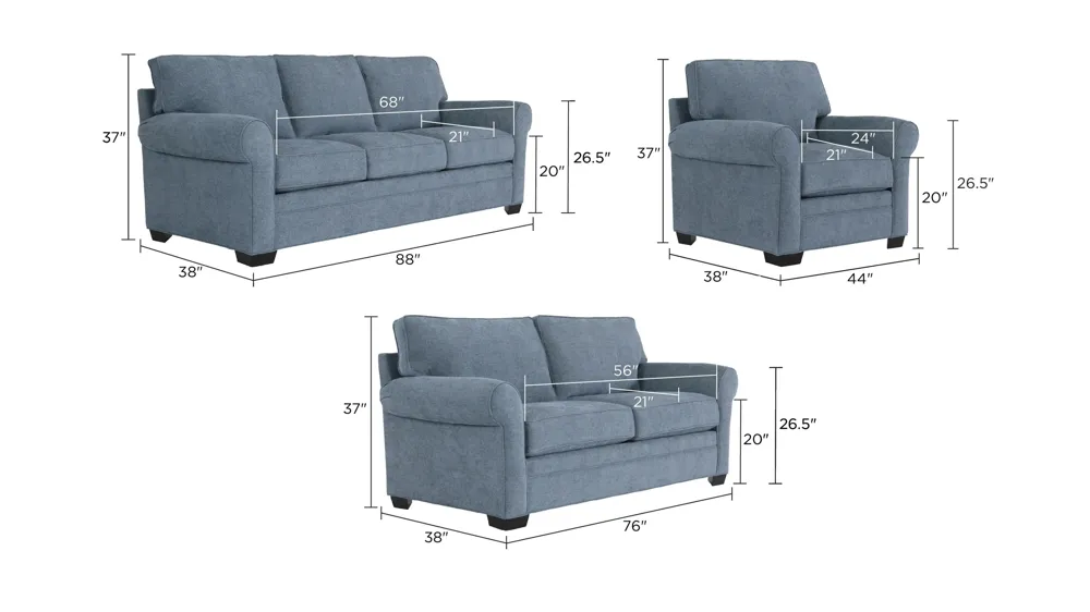 Wellsley Living Room Set Dimensions