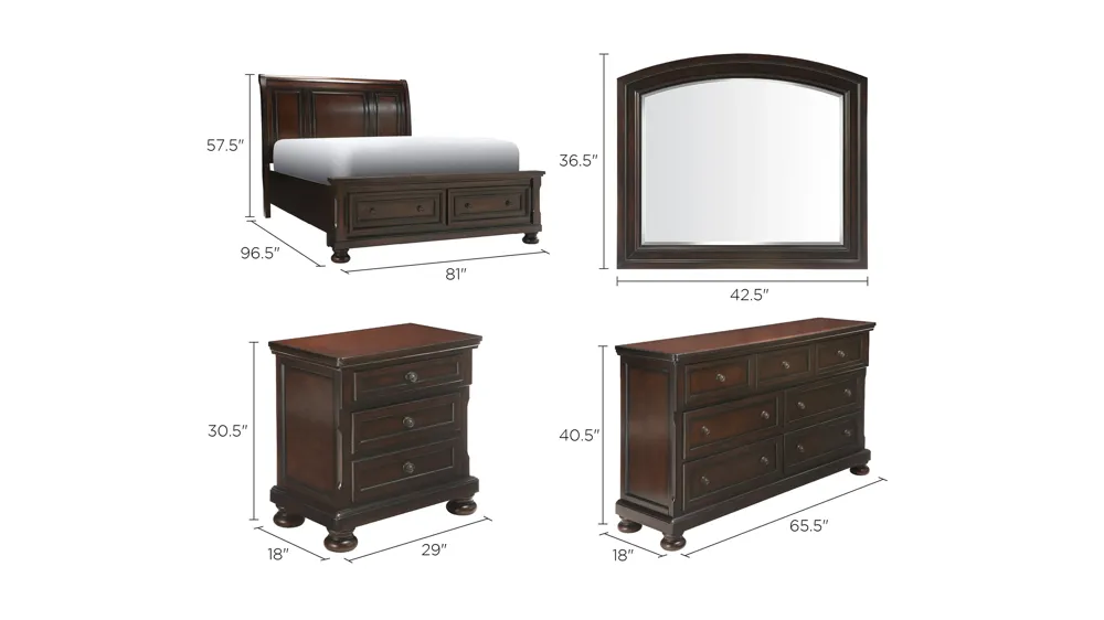 Donegan 5-pc. Sleigh Platform Storage Bedroom Set Dimensions