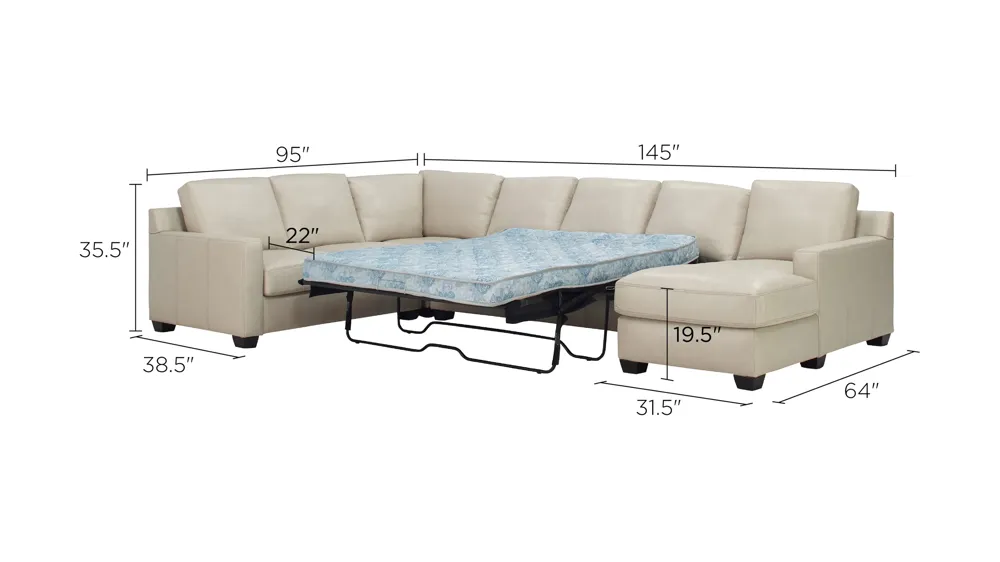 Anaheim Leather 4-pc. Sectional Dimensions