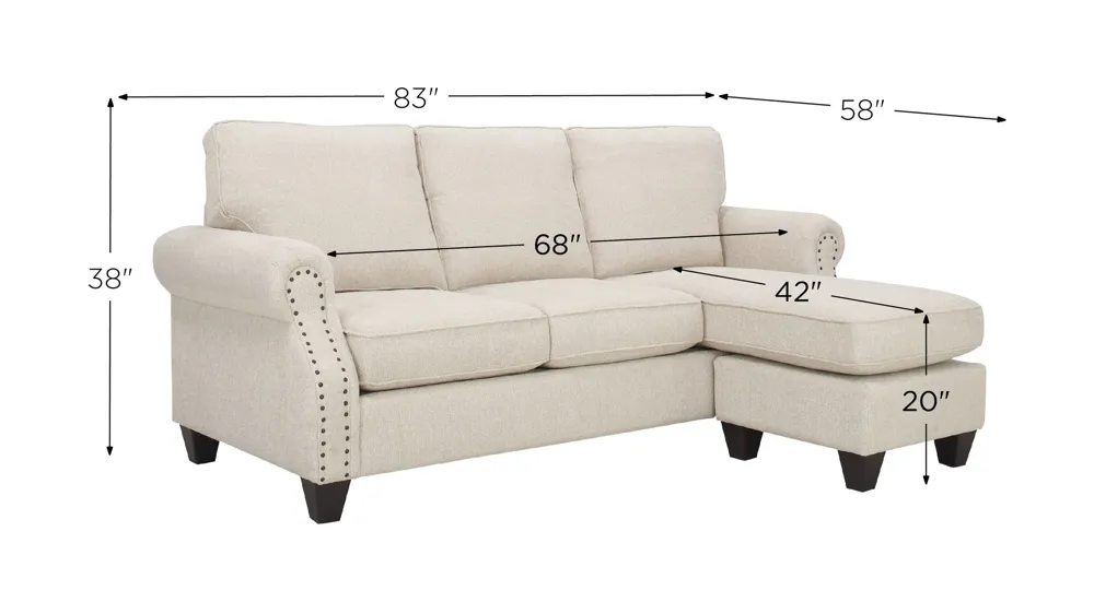 Leah Chenille Reversible Sofa Chaise Dimensions