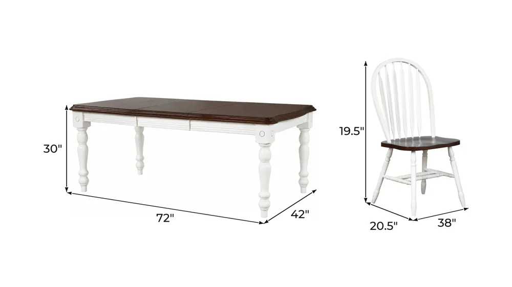 Fenway 7-pc. Dining Set w/ Arrowback Chairs Dimensions