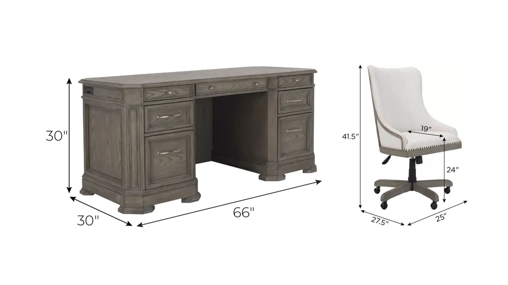 Crystal Falls 2-pc. Excutive Desk Home Office Set Dimensions