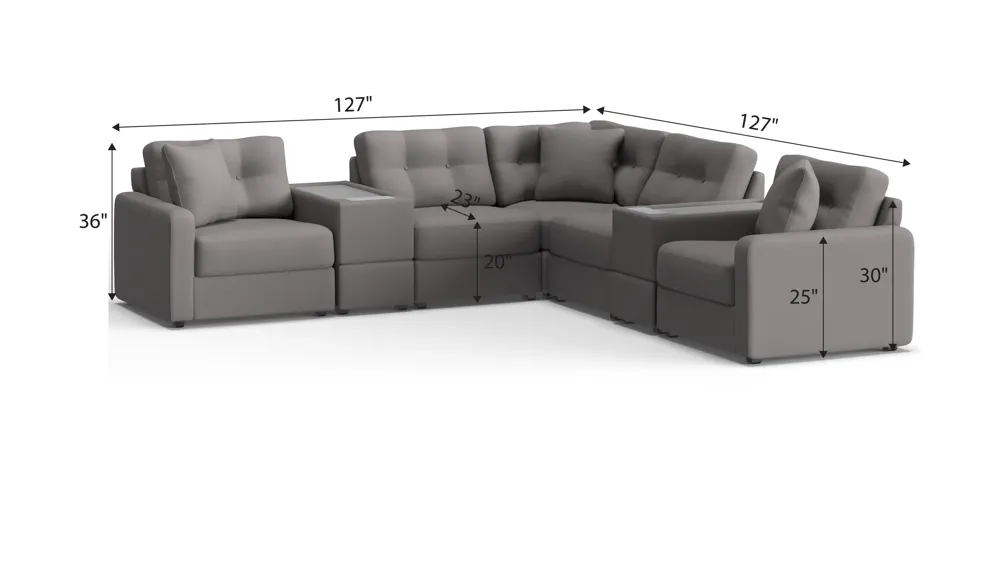 ModularOne 7-pc. Sectional w/Two PowerConsole Dimensions