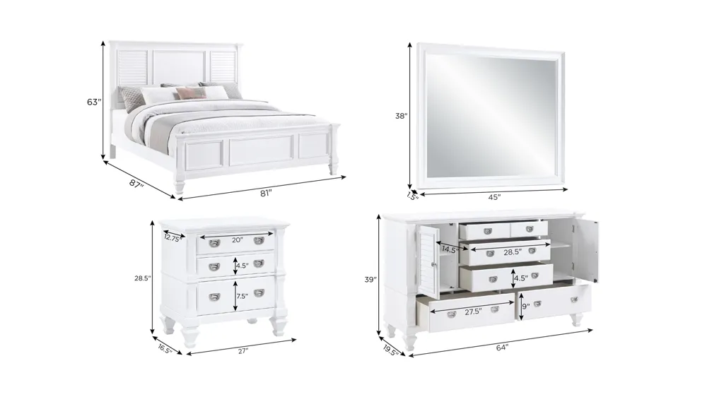 Asher 4-pc. Panel Bedroom Set Dimensions