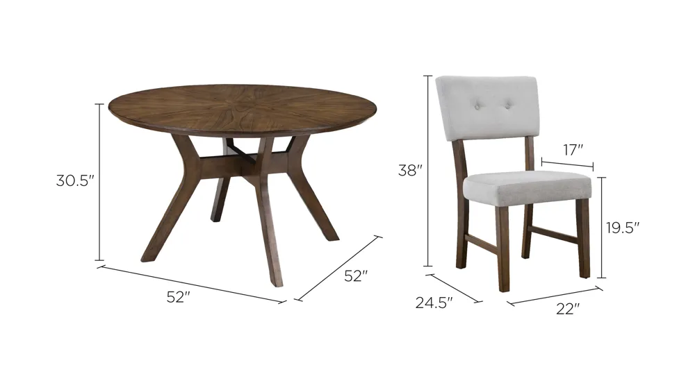 Pryce 5-pc Dining Set Dimensions