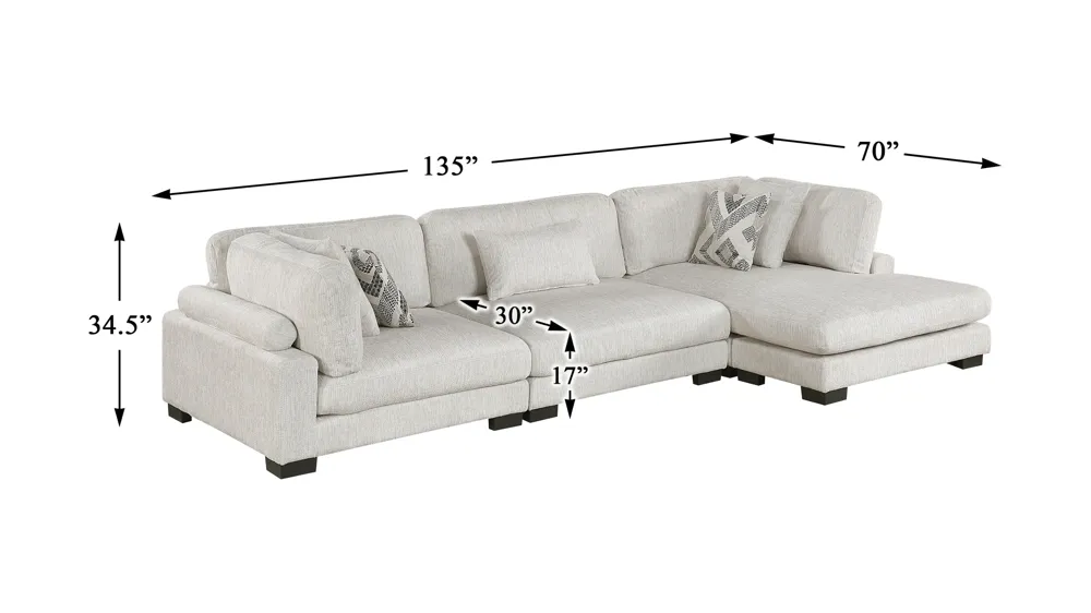 Howerton 3-pc.Modular Sectional with Chaise Dimensions