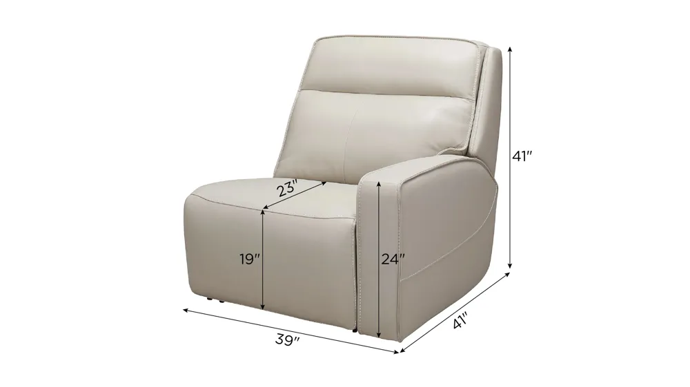 Beckett Right-Arm Facing Power Recliner w/Power Headrest and Lumbar Dimensions
