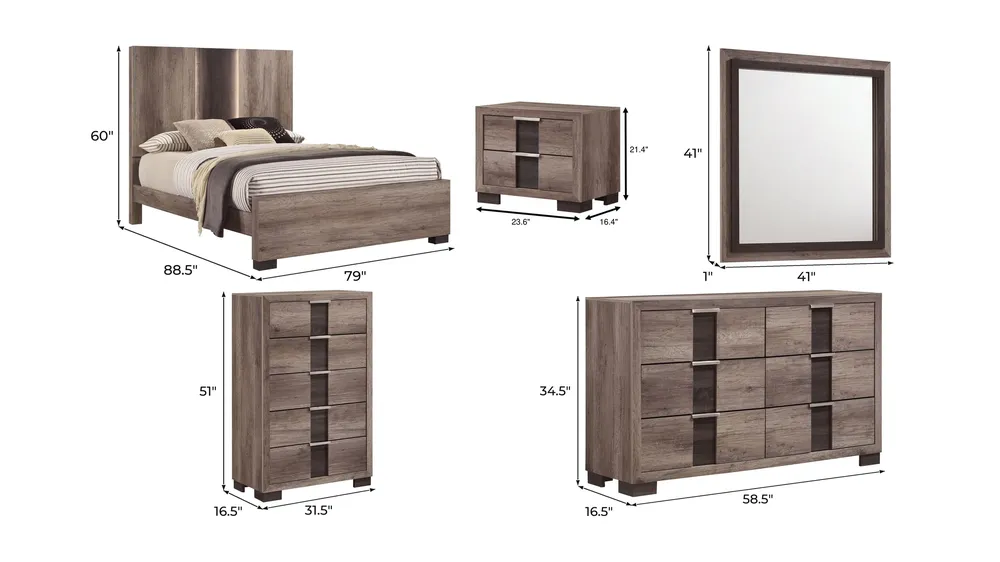 Rangley 5-pc. Bedroom Set Dimensions