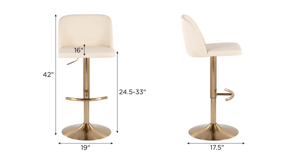 Toriano Adjustable Barstool - Set of 2 Dimensions