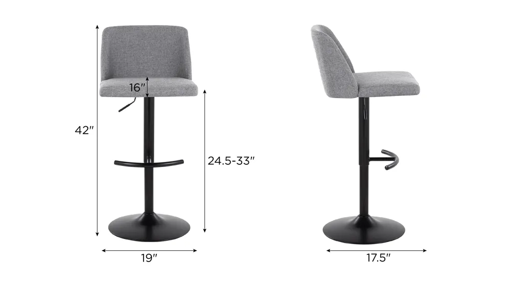 Toriano Adjustable Barstool - Set of 2 Dimensions