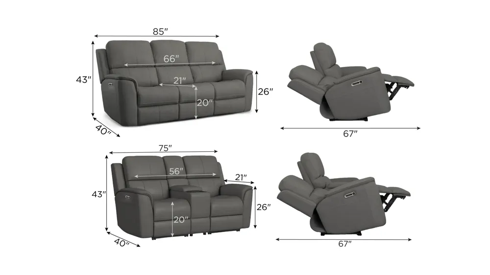 Henrick Triple Power Leather Living Room Set Dimensions