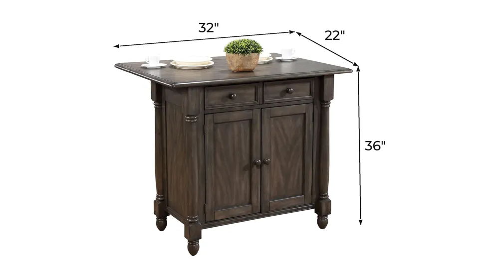 Eastlane Kitchen Island w/ Leaf Dimensions