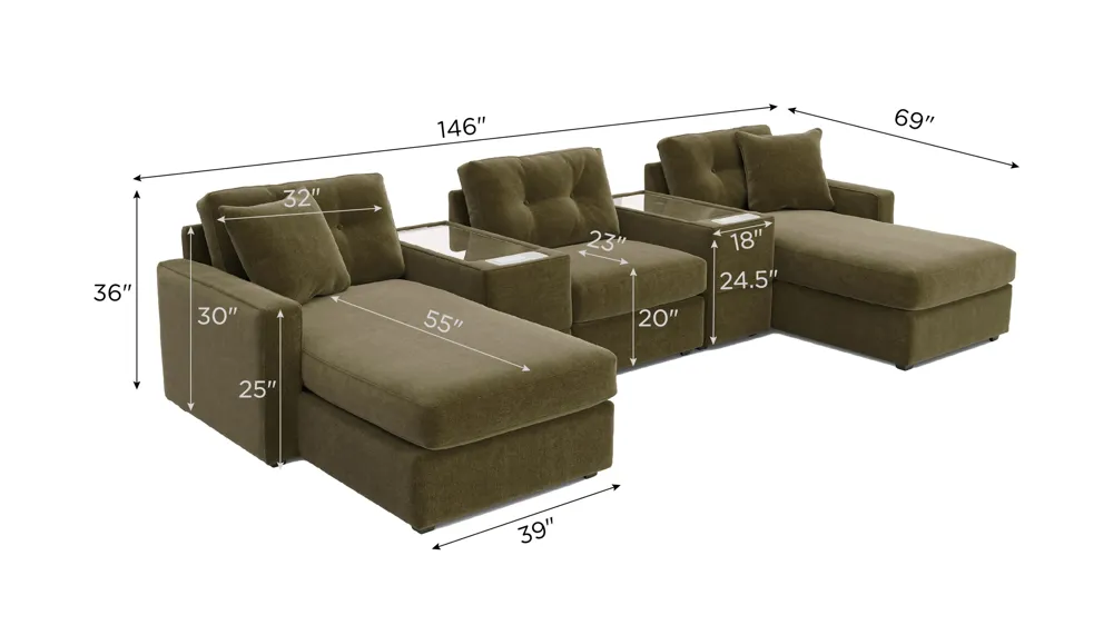 ModularOne 5-pc. Sectional w/Two Power Consoles Dimensions