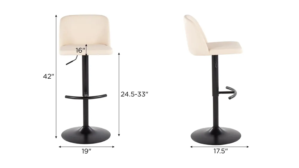 Toriano Adjustable Bar Stool - Set of 2 Dimensions