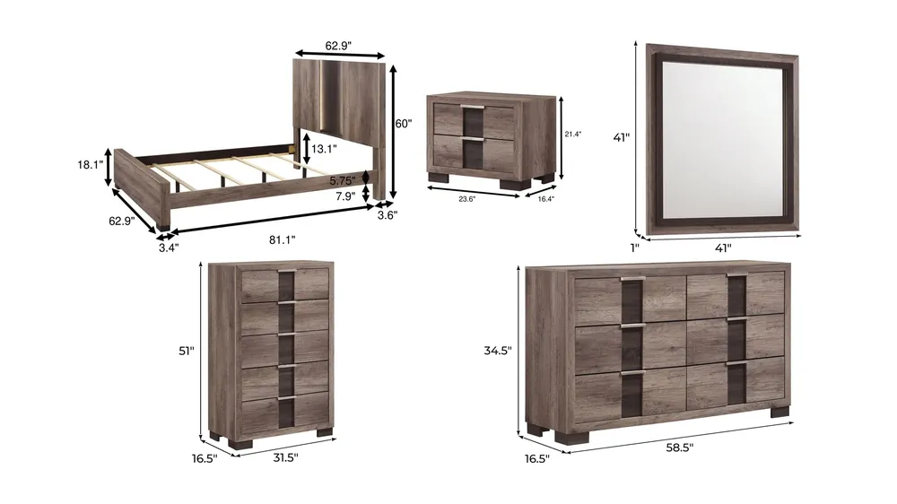 Rangley 5-pc. Bedroom Set Dimensions