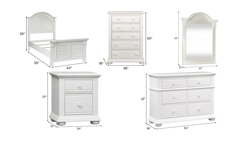 Summer House 5-pc. Bedroom Set Dimensions