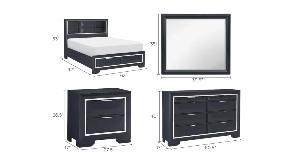 Jocelyn 4-pc. Platform Storage Bedroom Set Dimensions