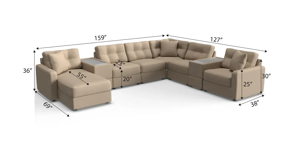 ModularOne 8-pc. Sectional w/Two Power Consoles Dimensions