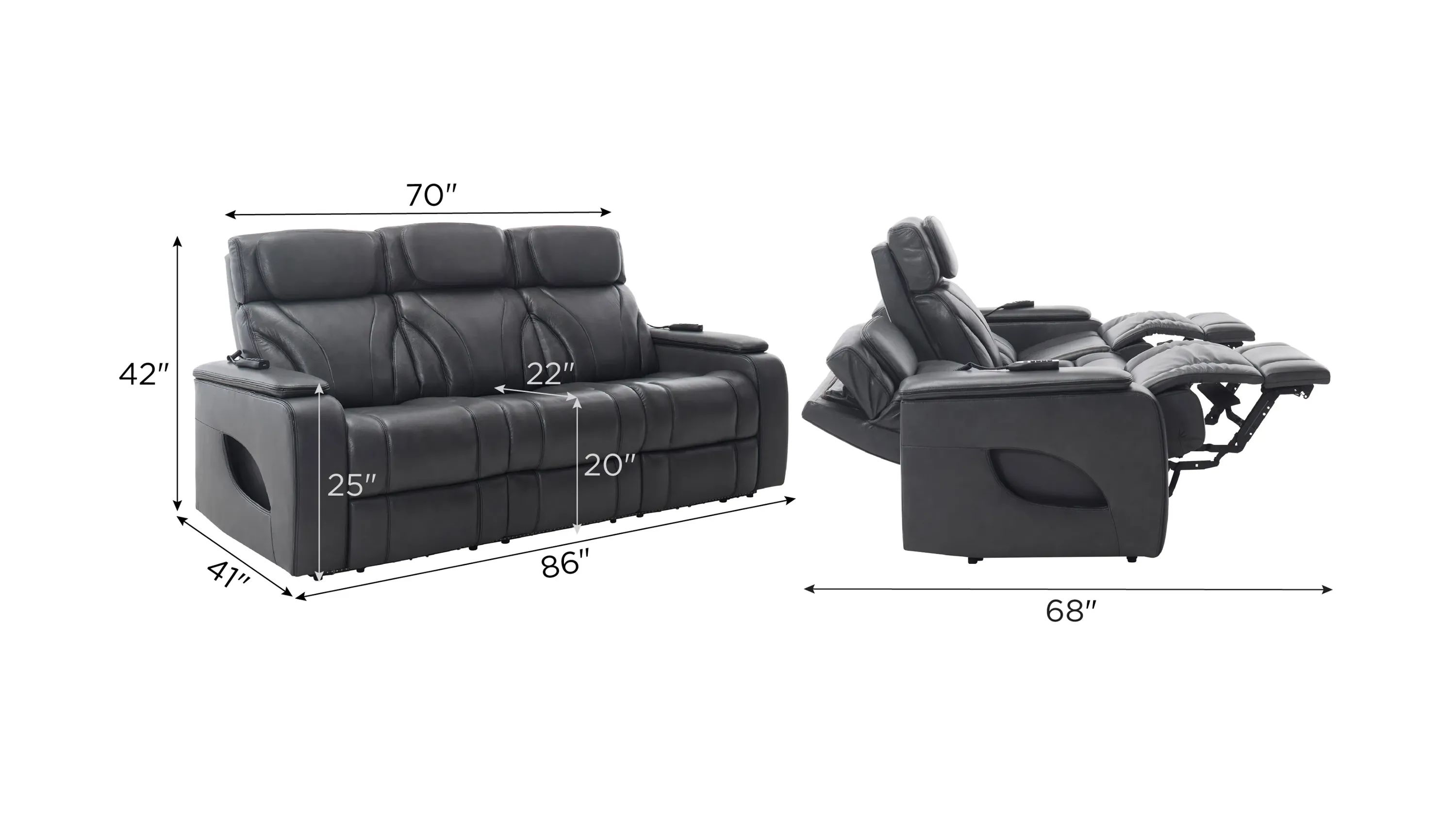 Avis Zero Gravity Power Sofa w/ Power Headrest, Lumbar, Heat and