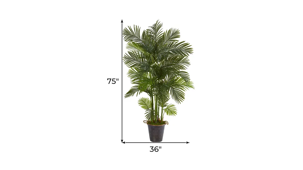 75in. Areca Palm Artificial Tree in Decorative Metal Pail with Rope Dimensions