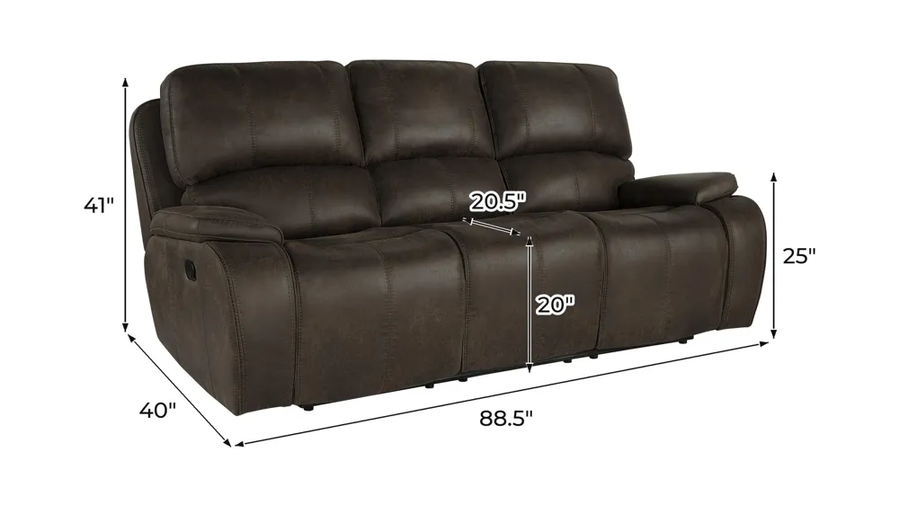 Brookings Reclining Sofa w/ Dual Recliners Dimensions