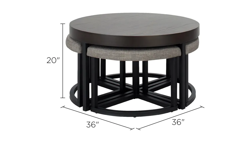 Coda Cocktail Table with Stools Dimensions