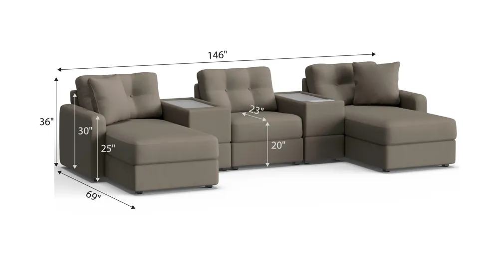 ModularOne 5-pc. Sectional w/One Power Console Dimensions