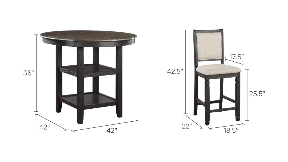 Arlana 5-pc Counter-Height Dining Set Dimensions