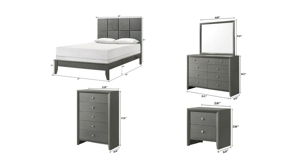 Denker 5-pc. Bedroom Set Dimensions