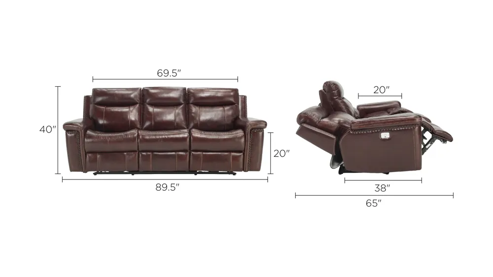 Lattimore Leather Power Sofa Dimensions