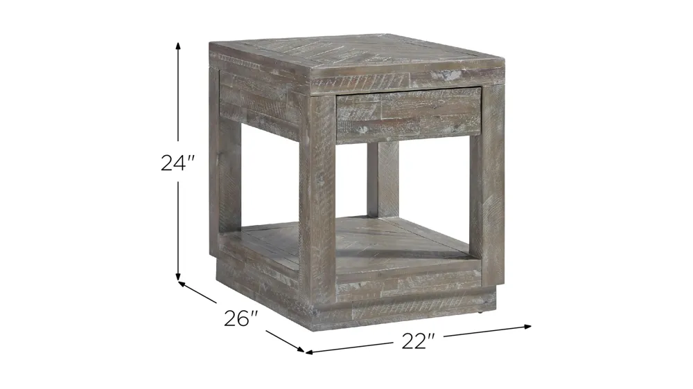 Herringbone Solid Wood One Drawer End Table Dimensions