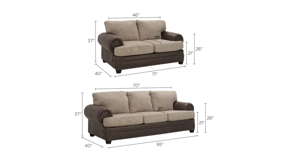Newman 2-pc. Chenille Sofa and Loveseat Set Dimensions