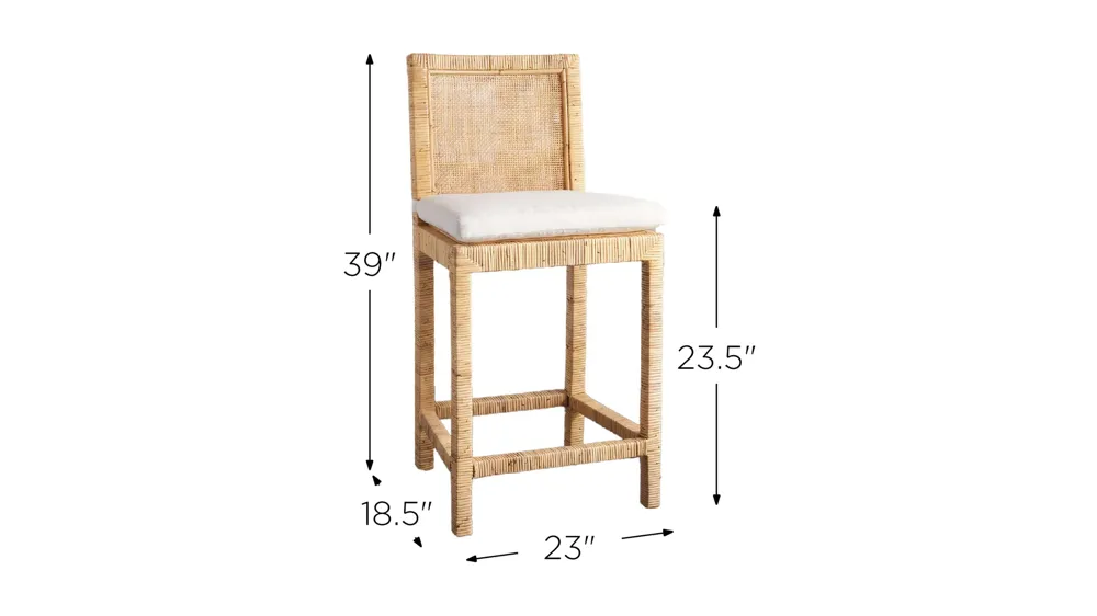 Percy Cane Counter Stool with Cushion Dimensions