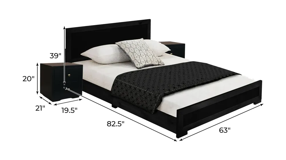 Trent Platform Bed with 2 Nightstands Dimensions