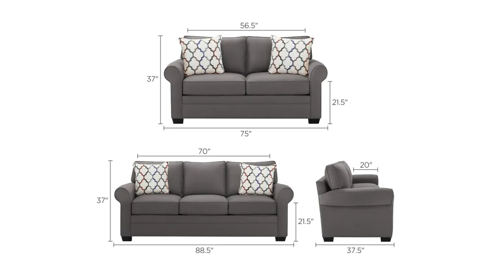 Wellsley Living Room Set Dimensions