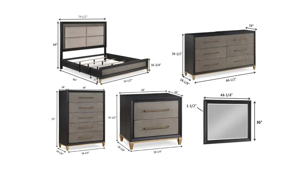 Payson 5-pc. Bedroom Set Dimensions