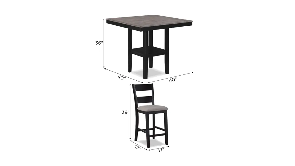 Lester 5-pc. Counter Height Dining Set Dimensions