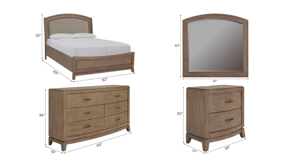 Coralie 4-pc. Upholstered Panel Bedroom Set Dimensions