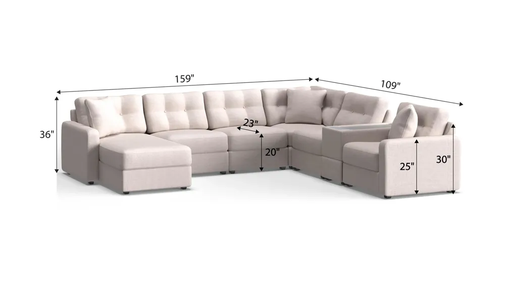ModularOne 7-pc. Sectional w/One Power Console Dimensions