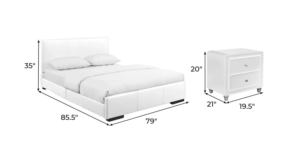 Hindes Platform Bed with 2 Nightstands Dimensions